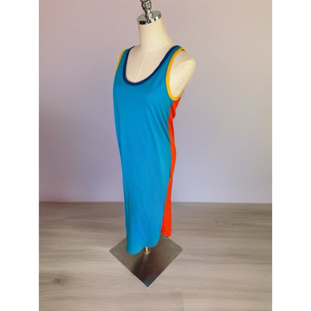 1990’s Colorful Cotton Bodycon Sleeveless Dress Midi Bright Colors Med Vintage